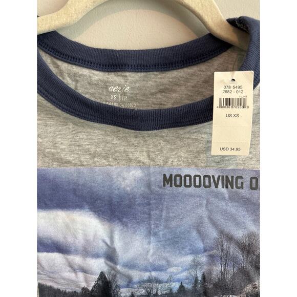 NWT Aerie Long Sleeve Graphic Cow T-Shirt Gray Size XS - Picture 3 of 5